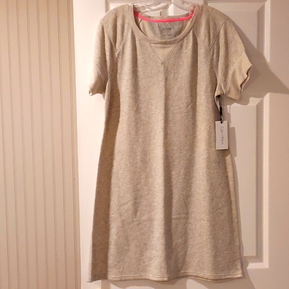 NWT Women's Calvin Klein Performance Tee Shirt Dress Size M Gray 100% Cotton